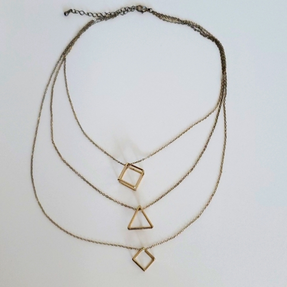 Gold 3D Shapes Geometric Chain Multistrand Necklace